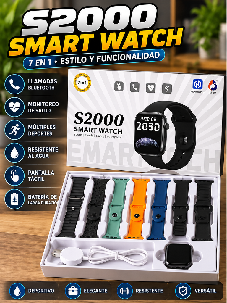 Smartwatch S2000 con 7 correas intercambiables
